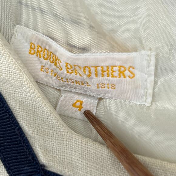 BROOKS BROTHERS Dress 4 Sailor Fit & Flare Pleated Linen Canvas Off White VTG - Picture 6 of 16